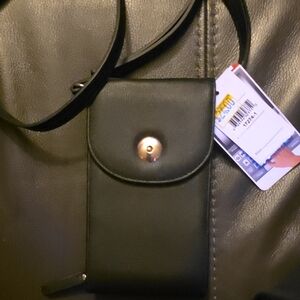 Black Crossbody Phone Pouch with Button Closure